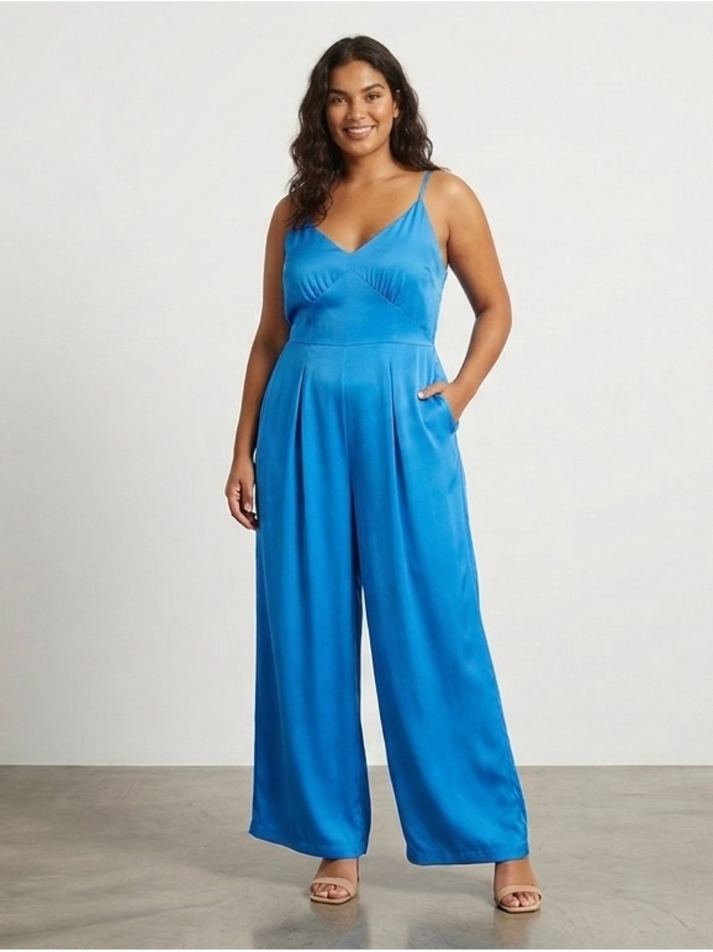 H&M Vibrant Blue Satin Wide-Leg Jumpsuit